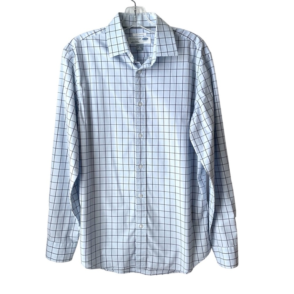 Old Navy Men’s The Signature Shirt Slim Fit Black and Blue Plaid Button Up M